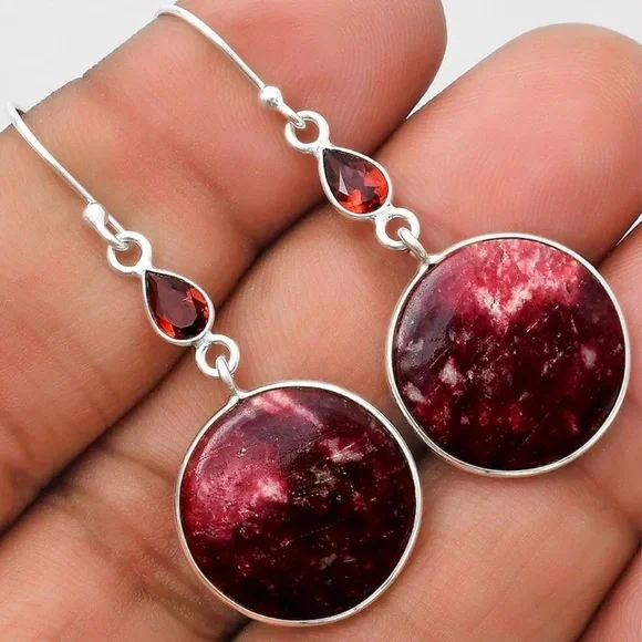 Blood Moon Pink Thrulite Gemstone sterling silver earrings - Picture 2 of 3